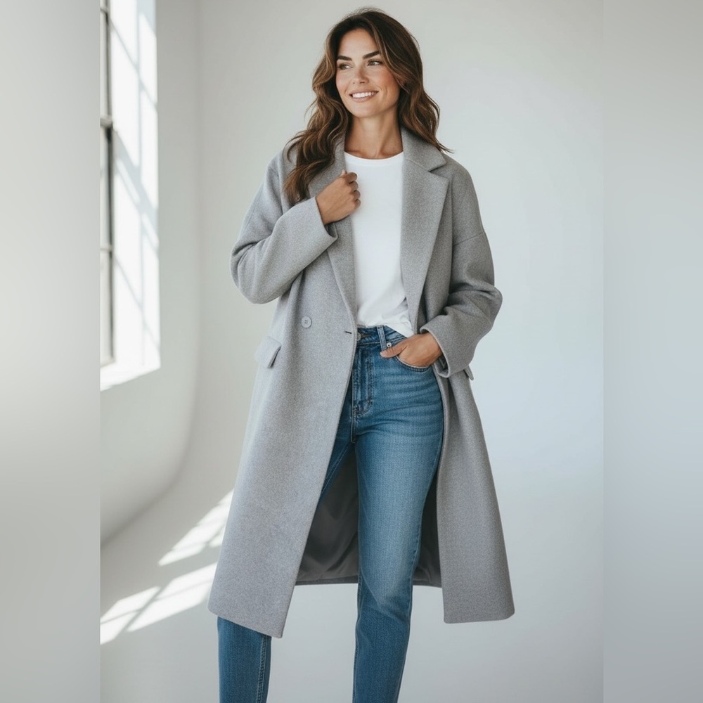 OAK + FORT Long Oversized Lined Trench Coat Heather Gray